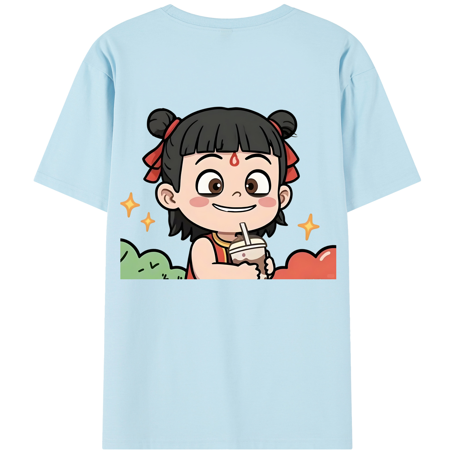 （画像用） Ne Zha 2 ナタ 魔童の大暴れ 綿100％半袖Tシャツ（背面プリント）